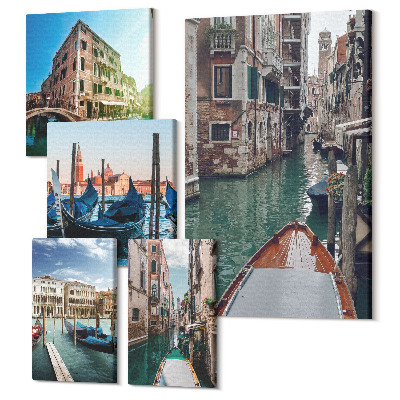 Zestaw obrazów 5 części pentaptyk Weneckie kanały i urokliwe gondole w mieście