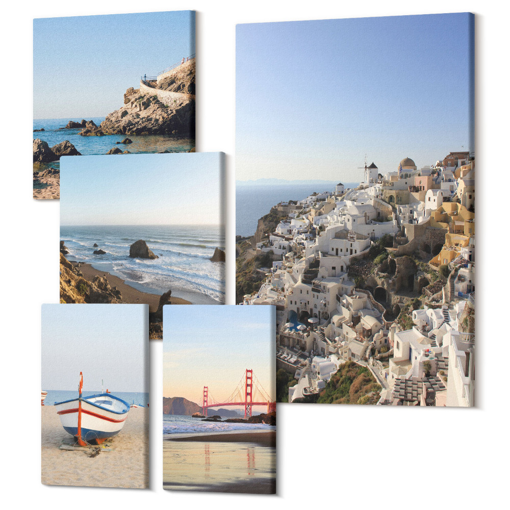 Zestaw obrazów na płótnie pentaptyk Widoki na malownicze plaże i urokliwe miasteczka