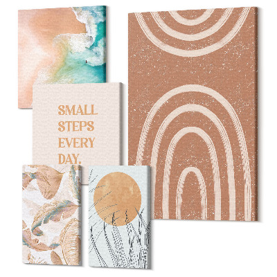 Zestaw obrazów pentaptyk na ścianę Stylowe dekoracje z motywami roślinnymi i geometrycznymi