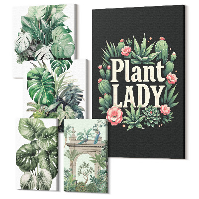 Zestaw obrazów 5 części pentaptyk Roślinne akcenty w stylu boho dla miłośników zieleni