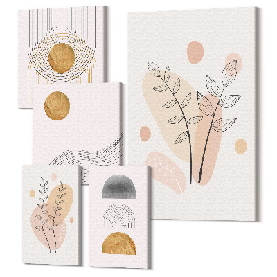 Zestaw obrazów na płótnie pentaptyk Stylowe dekoracje w minimalistycznym designie z roślinami