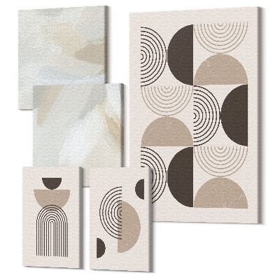 Zestaw obrazów 5 części pentaptyk Abstrakcyjne formy geometryczne w stonowanej kolorystyce