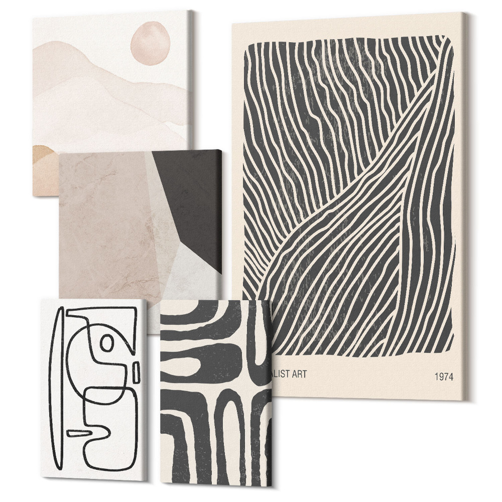 Zestaw obrazów na płótnie pentaptyk Minimalistyczne wzory w odcieniach ziemi i formach abstrakcyjnych