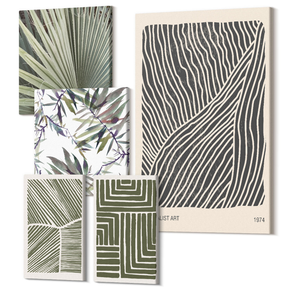 Zestaw obrazów pentaptyk na ścianę Roślinne wzory w stylu minimalistycznym do wnętrz