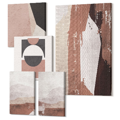 Zestaw obrazów na płótnie pentaptyk Abstrakcyjne kompozycje w odcieniach ziemi i formach geometrycznych