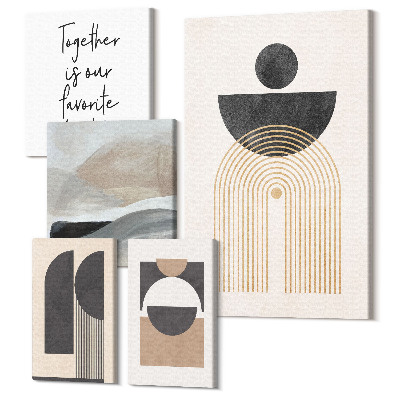 Zestaw obrazów 5 części pentaptyk Abstrakcyjne formy geometryczne z inspiracją naturą