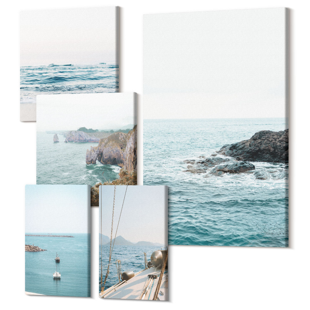 Zestaw obrazów 5 części pentaptyk Spokojne morskie widoki z plażami i klifami