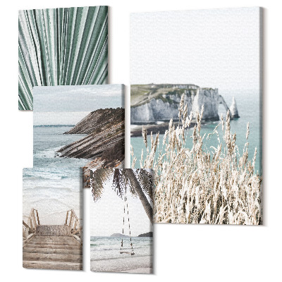 Zestaw obrazów 5 części pentaptyk Nadmorskie krajobrazy z plażami i roślinnością tropikalną
