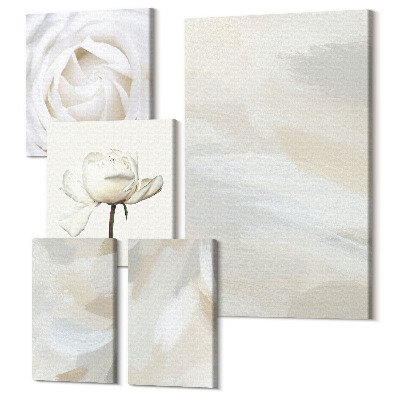 Zestaw obrazów 5 części pentaptyk Kwiatowe inspiracje w delikatnych odcieniach bieli