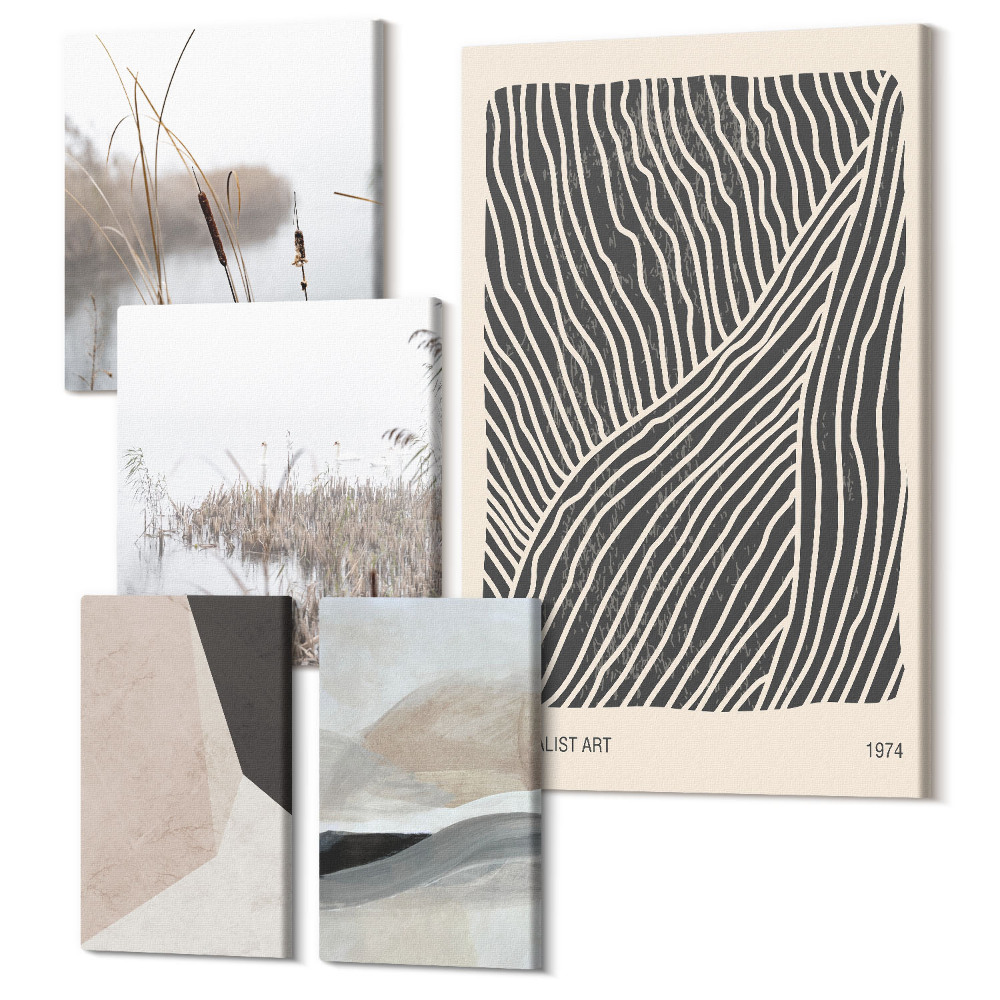 Zestaw obrazów 5 części pentaptyk Minimalistyczna sztuka z motywami natury i abstrakcji