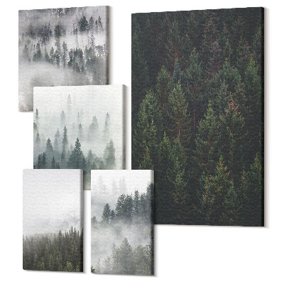 Zestaw obrazów 5 części pentaptyk Zielone lasy mglistych krajobrazów naturalnych widoków