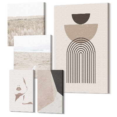 Zestaw obrazów na płótnie pentaptyk Stylowe abstrakcje i naturalne pejzaże w stonowanej estetyce