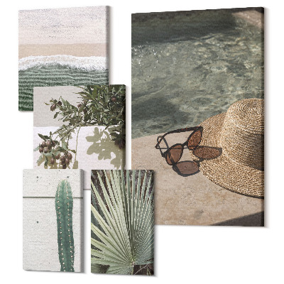 Zestaw obrazów 5 części pentaptyk Letnie akcenty z roślinnością i relaksem przy wodzie