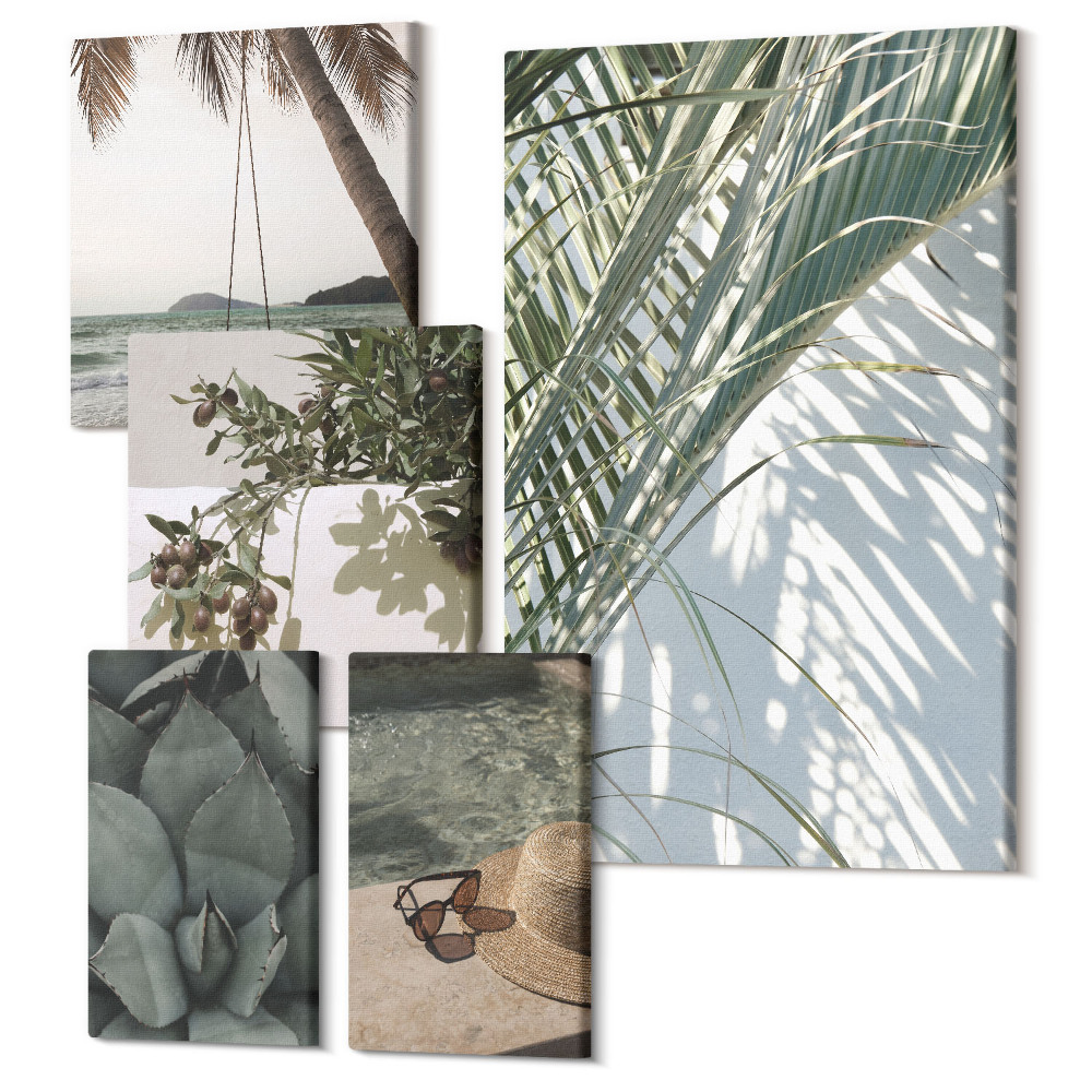 Zestaw obrazów 5 części pentaptyk Tropikalne inspiracje relaks wśród roślinności i wody