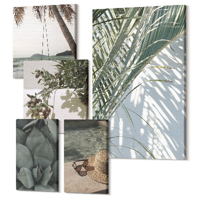 Zestaw obrazów 5 części pentaptyk Tropikalne inspiracje relaks wśród roślinności i wody