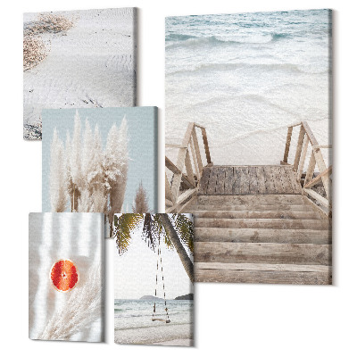 Zestaw obrazów na płótnie pentaptyk Plażowe inspiracje z widokami na morze i naturę