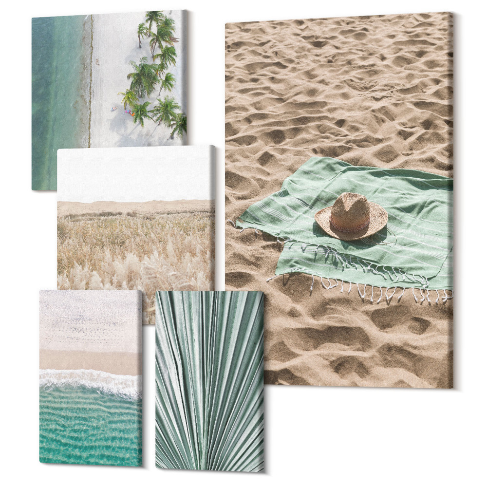 Zestaw obrazów na płótnie pentaptyk Relaksujące plażowe widoki i tropikalna natura
