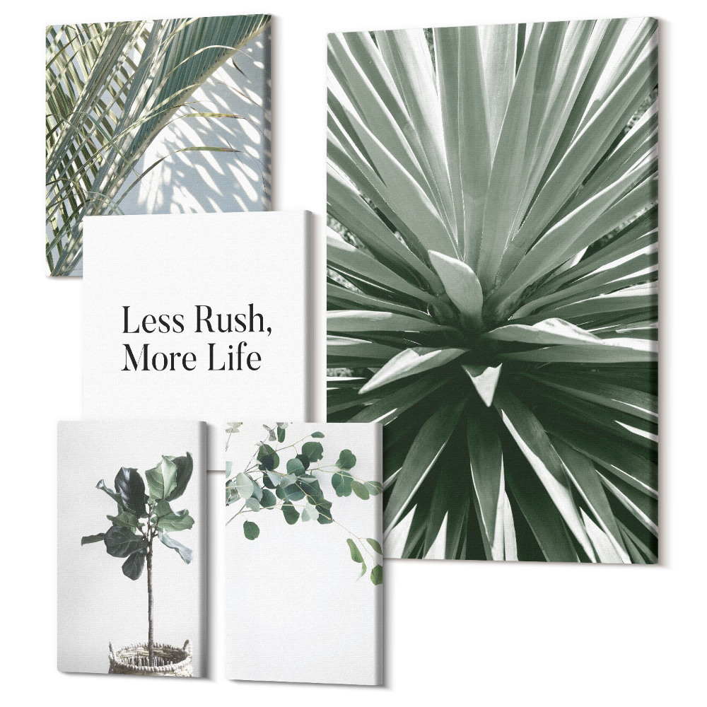 Zestaw obrazów pentaptyk na ścianę Zielone rośliny liściaste w nowoczesnym stylu dekoracyjnym