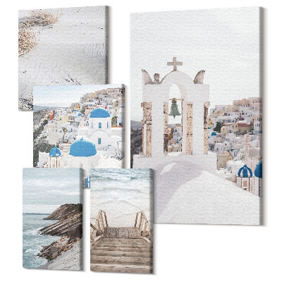 Zestaw obrazów 5 części pentaptyk Białe krajobrazy i malownicze widoki Grecji