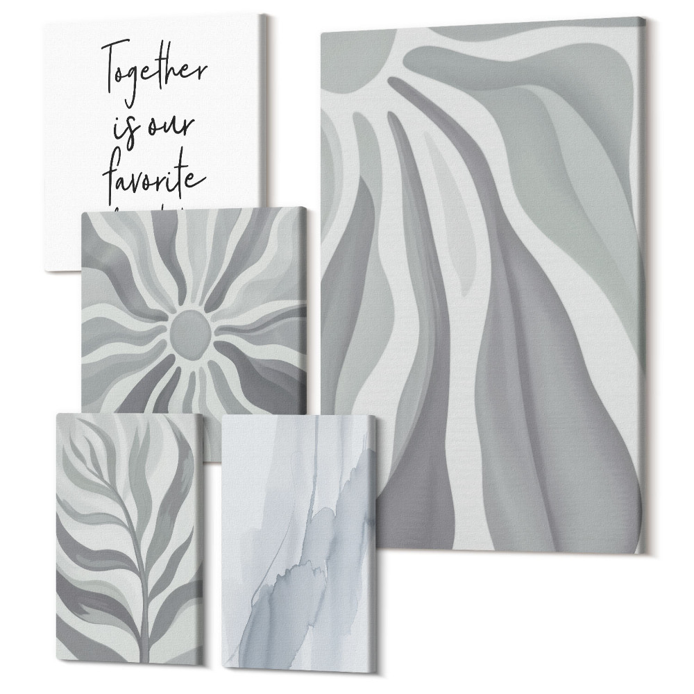 Zestaw obrazów pentaptyk na ścianę Abstrakcyjne wzory w odcieniach szarości i bieli