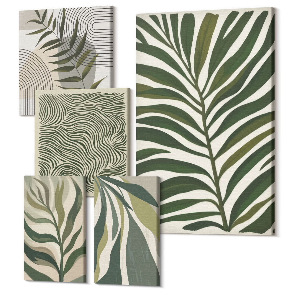 Zestaw obrazów 5 części pentaptyk Roślinne wzory w stylu nowoczesnym i minimalistycznym