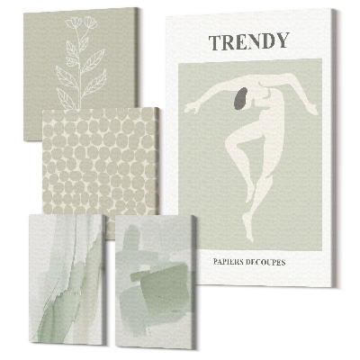 Zestaw obrazów na płótnie pentaptyk Stylowe grafiki w odcieniach zieleni z abstrakcyjnymi motywami