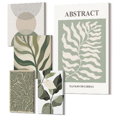 Zestaw obrazów 5 części pentaptyk Abstrakcyjne kompozycje z roślinnymi motywami i wzorami