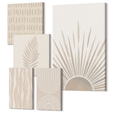 Zestaw obrazów na płótnie pentaptyk Stylowe dekoracje w odcieniach natury i geometryczne wzory