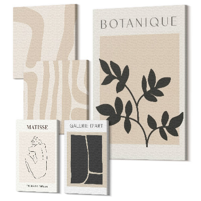 Zestaw obrazów 5 części pentaptyk Stylowe grafiki z roślinnymi motywami i abstrakcyjnymi kształtami