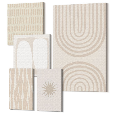 Zestaw obrazów na płótnie pentaptyk Stylowe abstrakcyjne formy w odcieniach natury