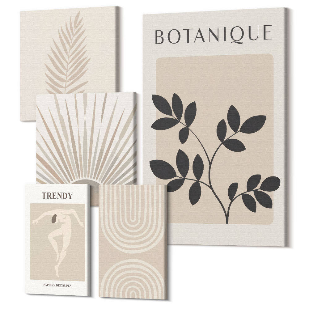 Zestaw obrazów 5 części pentaptyk Stylowe dekoracje w motywach roślinnych i geometrycznych