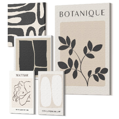 Zestaw obrazów na płótnie pentaptyk Stylowe grafiki z roślinnymi motywami i abstrakcją