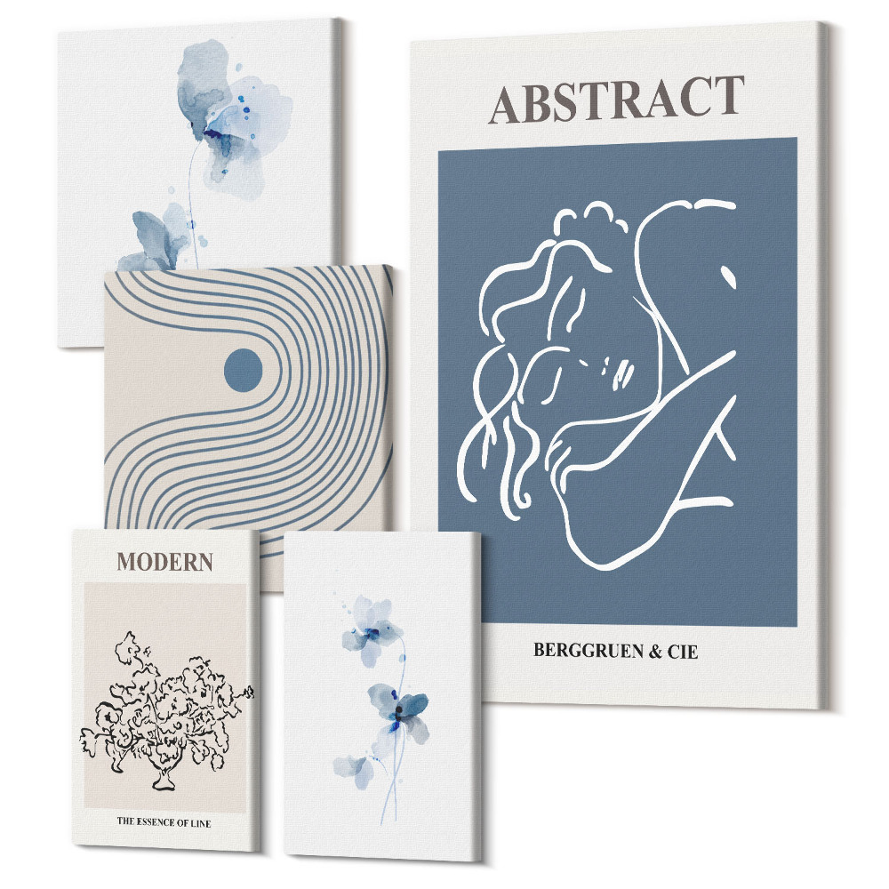 Zestaw obrazów pentaptyk na ścianę Styl nowoczesny abstrakcyjny z delikatnymi akcentami florystycznymi