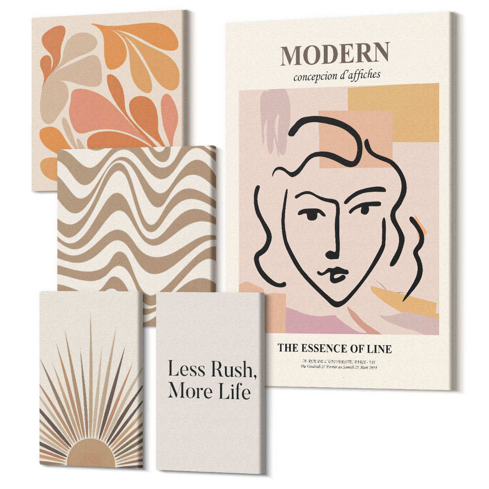 Zestaw obrazów na płótnie pentaptyk Styl nowoczesny z abstrakcyjnymi motywami i liniami