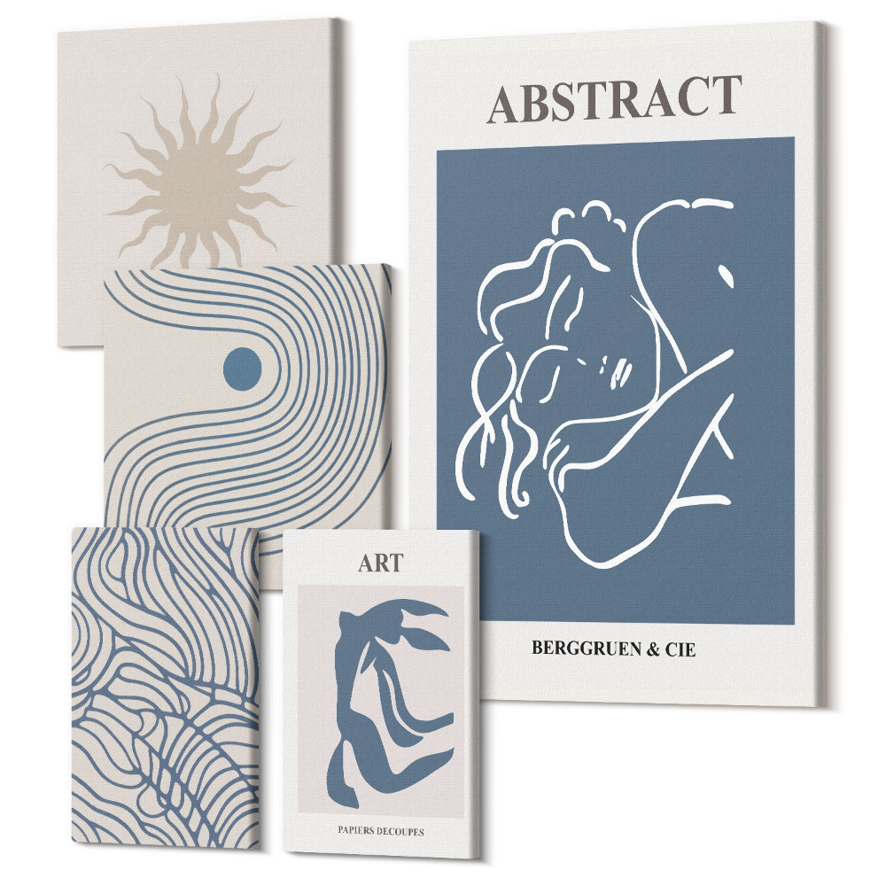 Zestaw obrazów na płótnie pentaptyk Stylowe abstrakcje z geometrycznymi kształtami i liniami