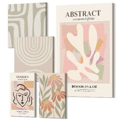 Zestaw obrazów 5 części pentaptyk Stylowe abstrakcyjne kompozycje z motywami roślinnymi