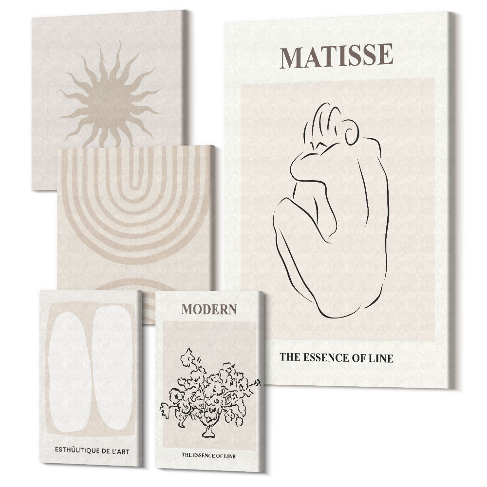 Zestaw obrazów pentaptyk na ścianę Minimalistyczne linie i abstrakcyjne formy sztuki nowoczesnej