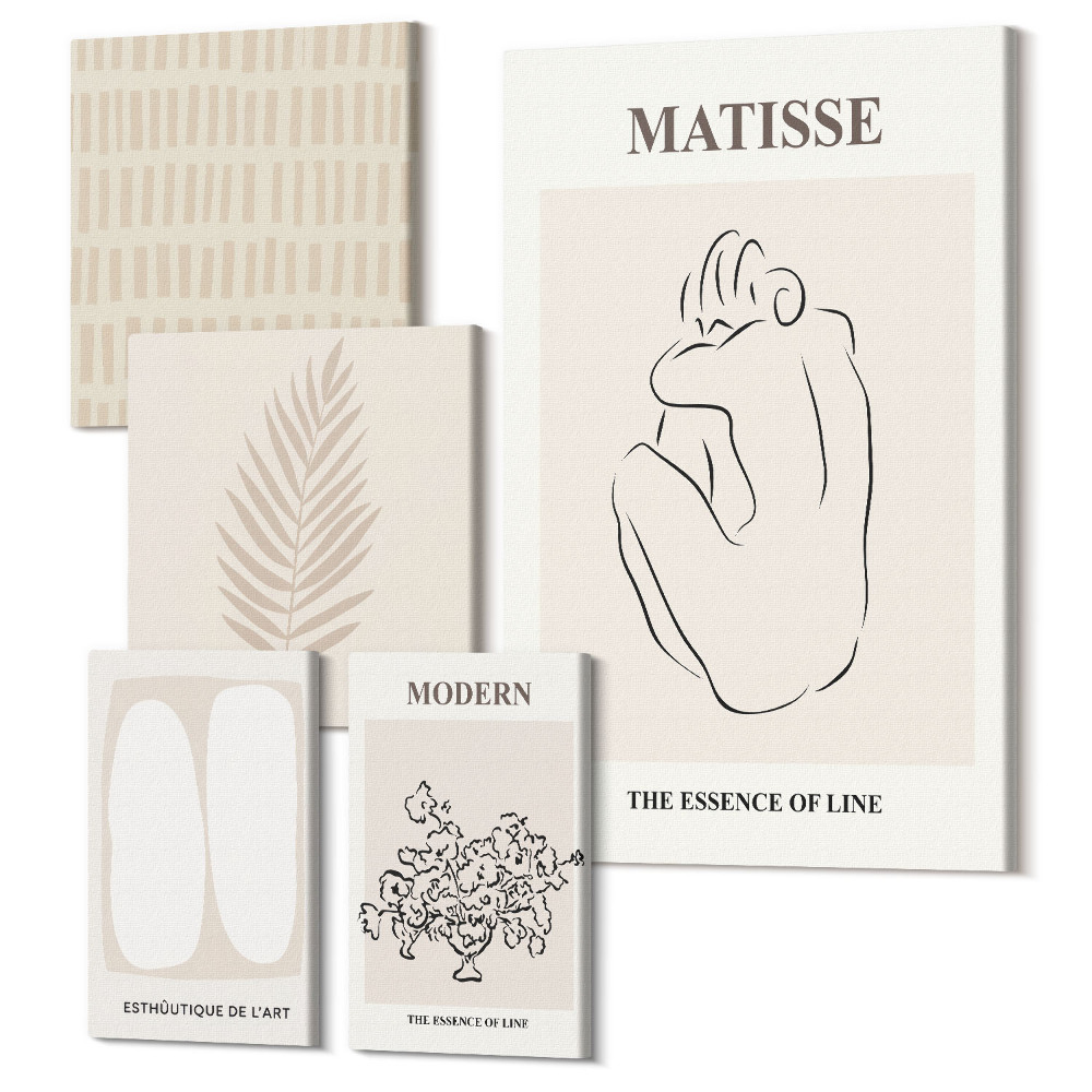 Zestaw obrazów 5 części pentaptyk Styl minimalistyczny linie i kształty w nowoczesnym wydaniu