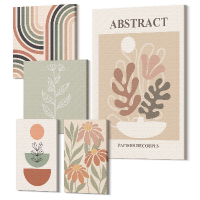 Zestaw obrazów pentaptyk na ścianę Stylowe abstrakcje roślinne i geometryczne wzory