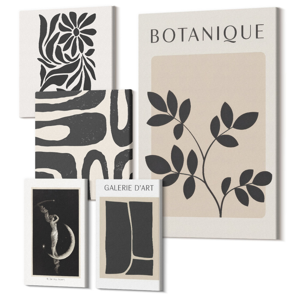 Zestaw obrazów 5 części pentaptyk Nowoczesne motywy roślinne w minimalistycznym stylu