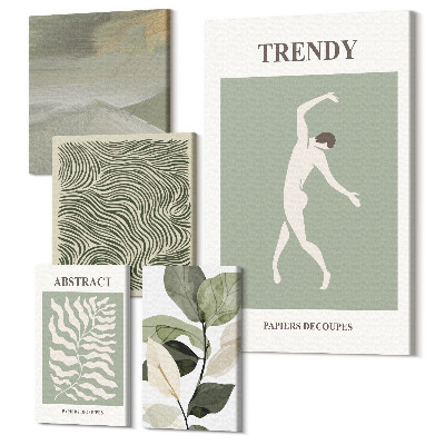 Zestaw obrazów 5 części pentaptyk Stylowe grafiki z abstrakcyjnymi motywami roślinnymi