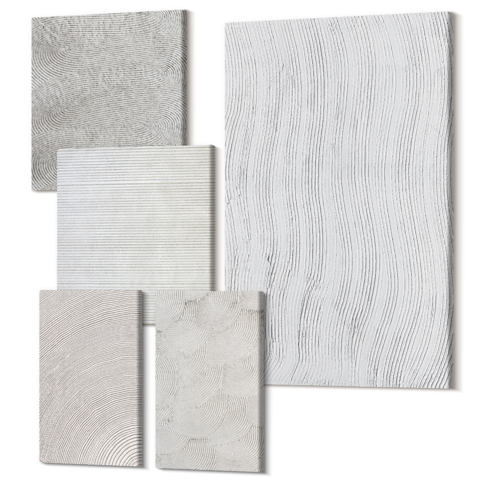 Zestaw obrazów pentaptyk na ścianę Wzory na piasku linearne struktury geometryczne