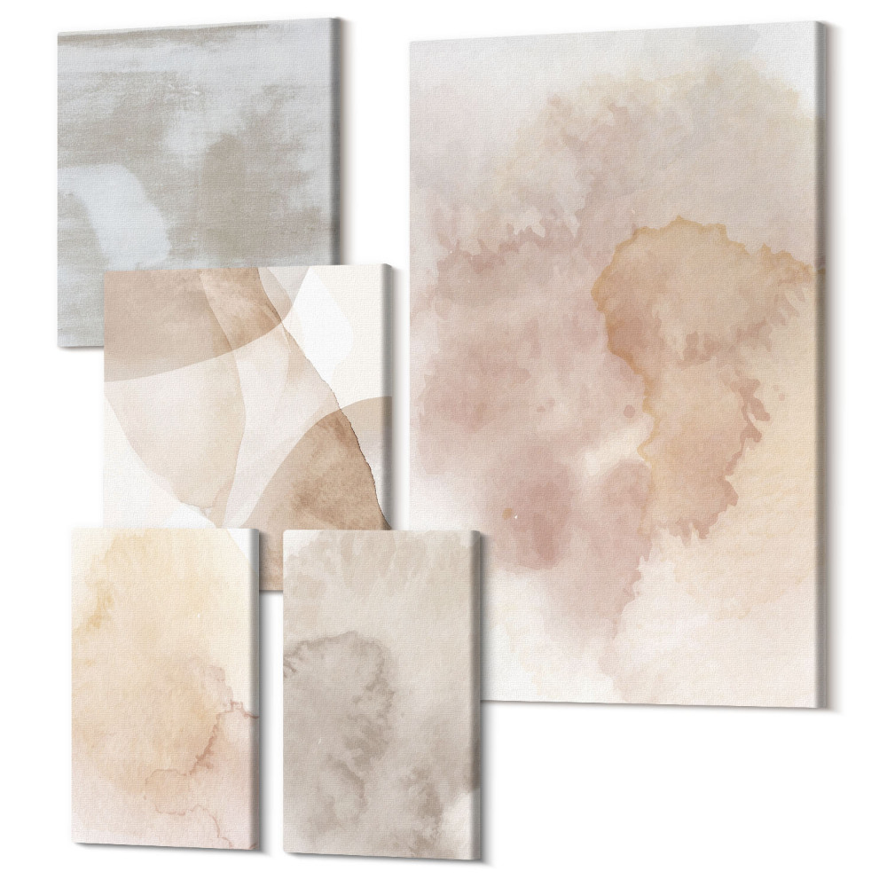 Zestaw obrazów pentaptyk na ścianę Ciepłe akwarele na płótnie pastelowe tekstury