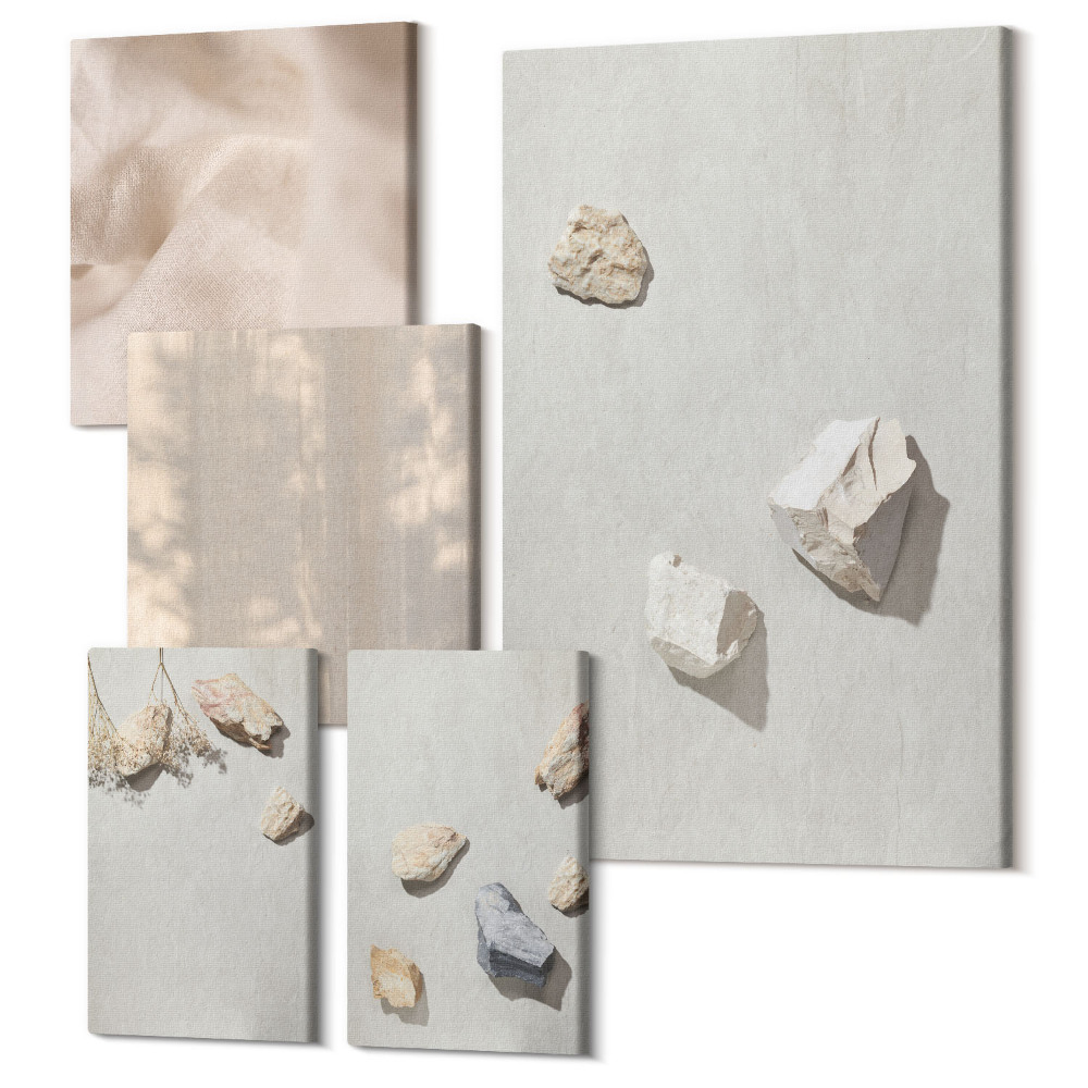 Zestaw obrazów 5 części pentaptyk Boho kamienie na plaży mminimalistyczne dekoracje
