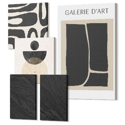 Zestaw obrazów na płótnie pentaptyk Abstrakcyjne formy i ciemny marmur
