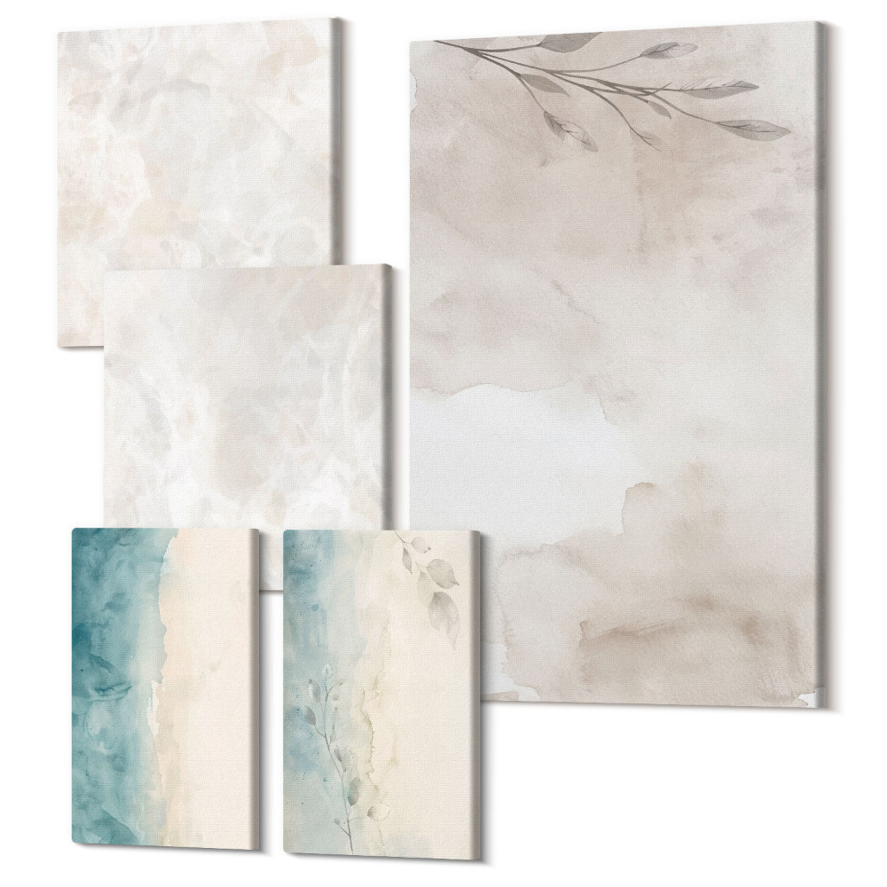 Zestaw obrazów na płótnie pentaptyk Subtelne akwarelowe tekstura malarska