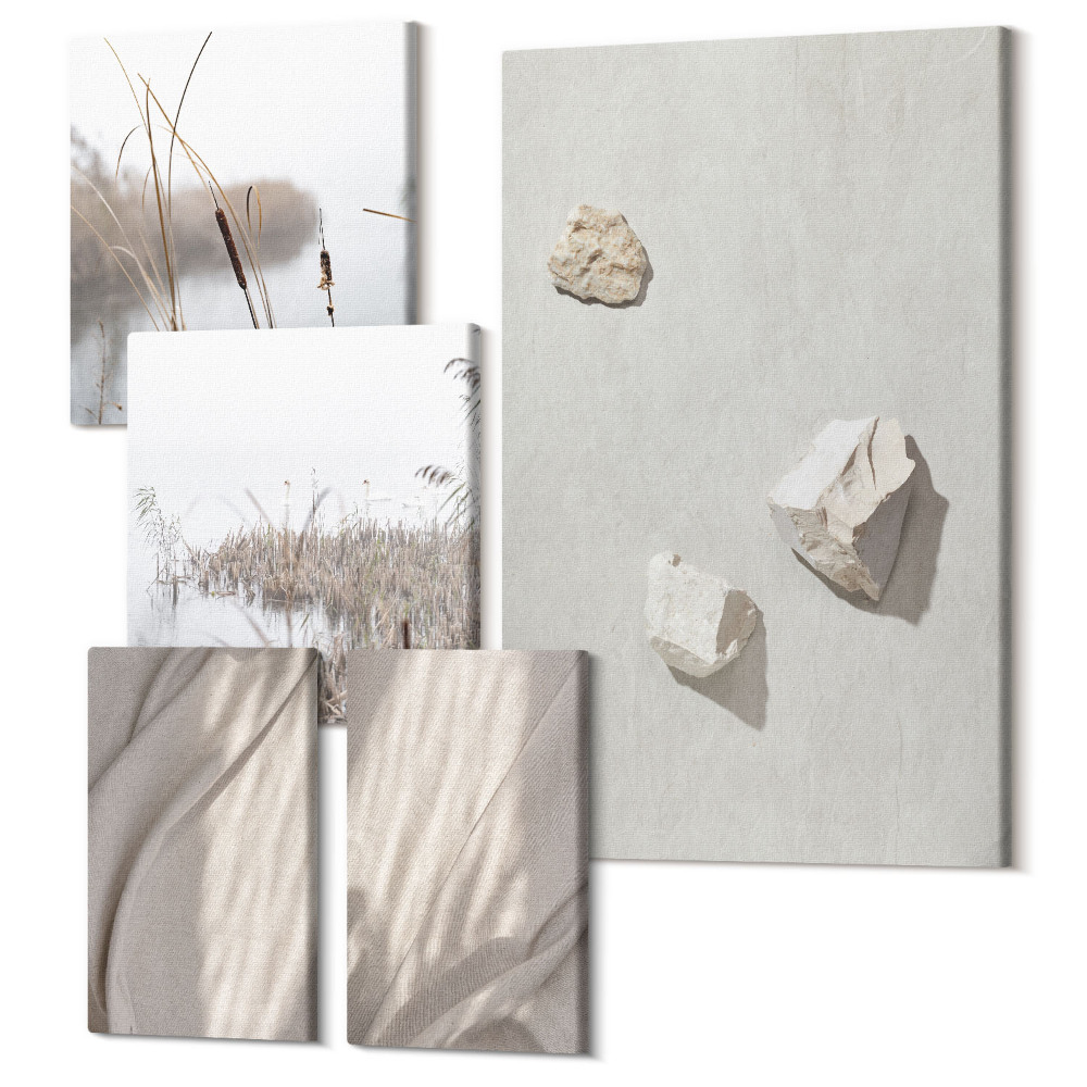 Zestaw obrazów na płótnie pentaptyk Zbliżenia na struktury styl boho nowoczesny