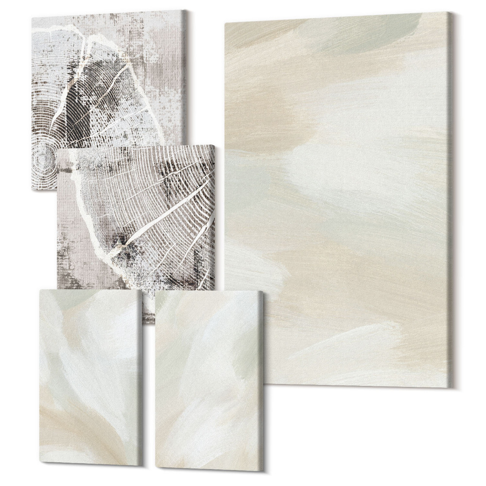 Zestaw obrazów 5 części pentaptyk Malarska tekstura ślady farby minimalizm