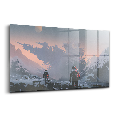 Fotoobraz na ścianę szklany Astronauci mleczna droga