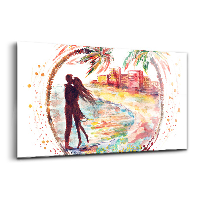 Obraz na szkle Akwarela miłość na plaży Miami